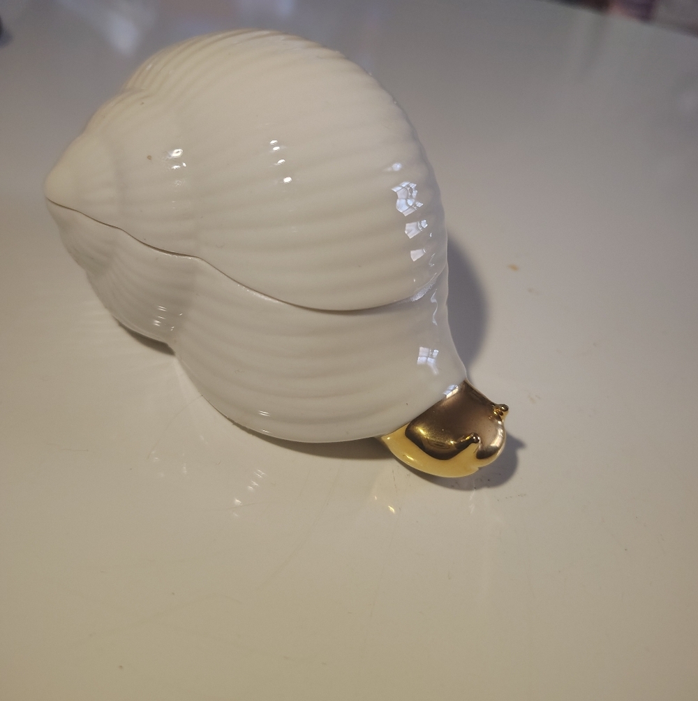 Porcellane d'Arte Agostinelli White Gold Seashell Snail Trinket Box    HH